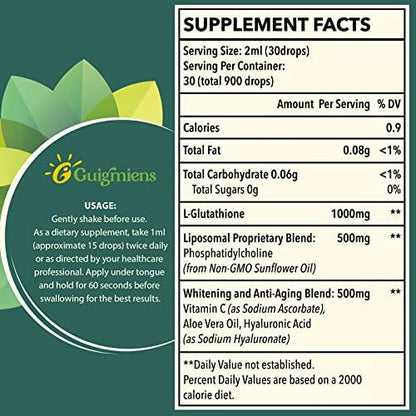 Guigmiens liquid glutathione supplement label details