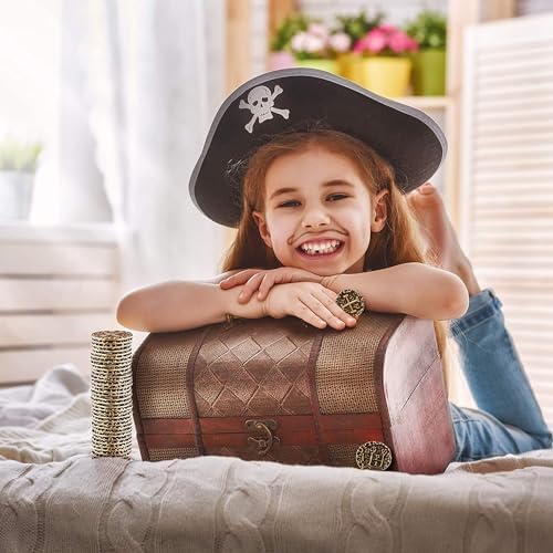 Complete Leib Games medium bronze pirate coin set displayed next to its carrying pouch