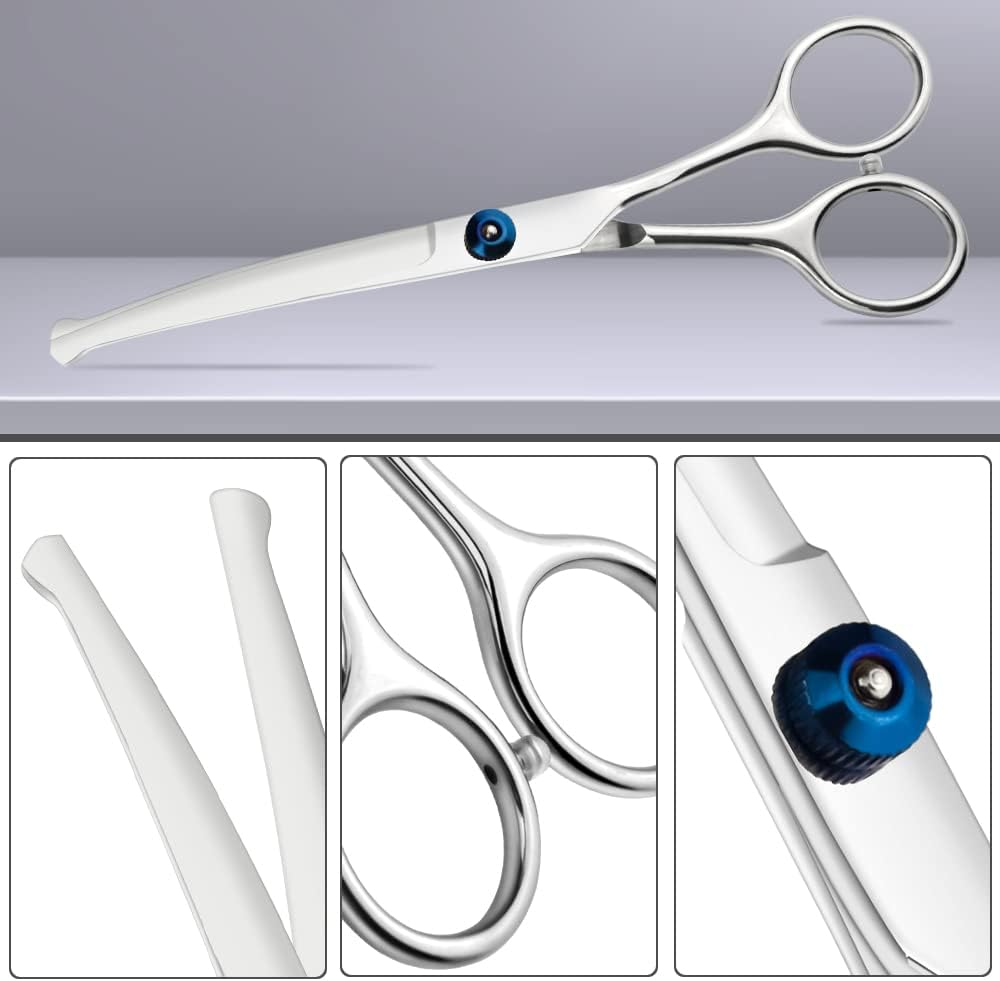 Lilys Pet 6.5 inch stainless steel curved scissor angled display.