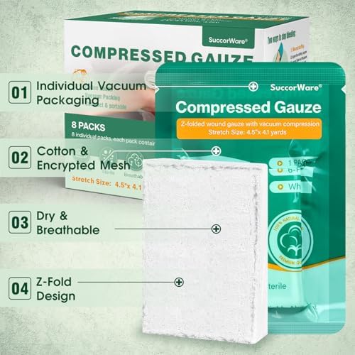 SuccorWare Z-folded emergency medical trauma gauze being unpacked for rapid hemorrhage control.