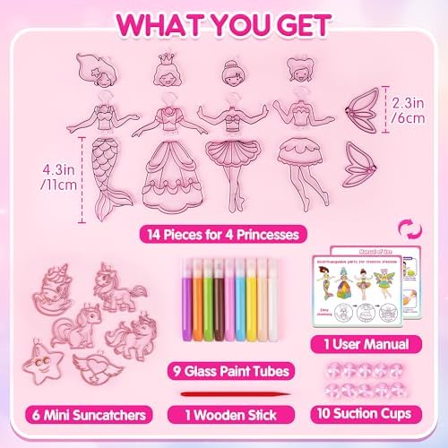 Childrens stained glass painting set with translucent paint tubes spread out