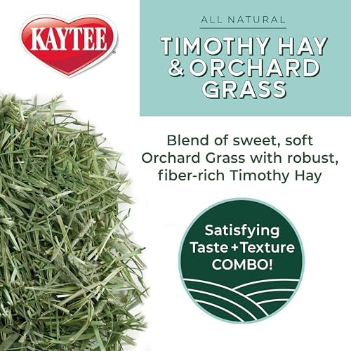 Kaytee Timothy Hay and Orchard Grass large forty eight ounce bag showing seal for locking freshness