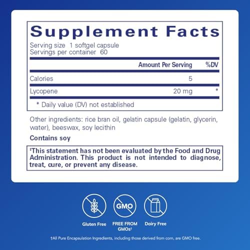 Pure Encapsulations Lycopene 60 softgel capsules label ingredients
