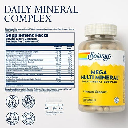 Full product packaging view of Solaray multi mineral complex showing the lab verified assurance seal.