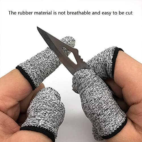 Close up of breathable high performance polyethylene finger sleeve protectors for kitchen safety.