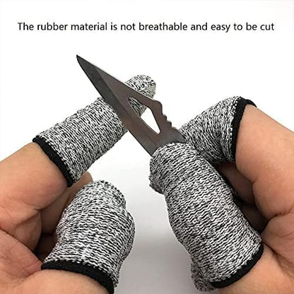 Close up of breathable high performance polyethylene finger sleeve protectors for kitchen safety.