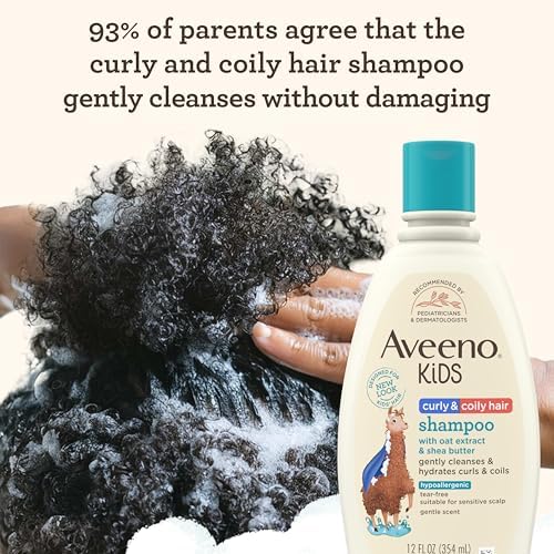 Back label of Aveeno kids tear free curly hair shampoo with usage instructions.