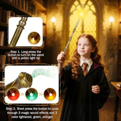 Magic wand illuminating with green and yellow light