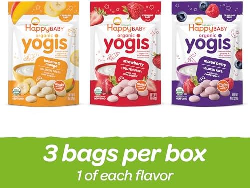 Happy Baby freeze dried yogurt melts banana mango and mixed berry flavor pouches
