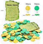 Green and gold shamrock coins with a letter from the leprechaun