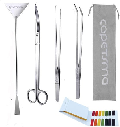 Capetsma aquascape stainless steel plant tools set front view of the complete five piece kit.