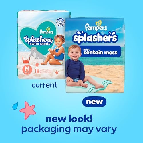 Close up of Pampers Splashers 18 count swim pants