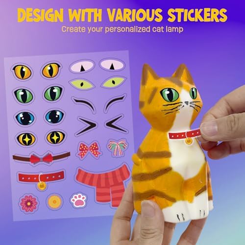 Side profile of the decorated feline night light highlighting the vibrant custom paint details.