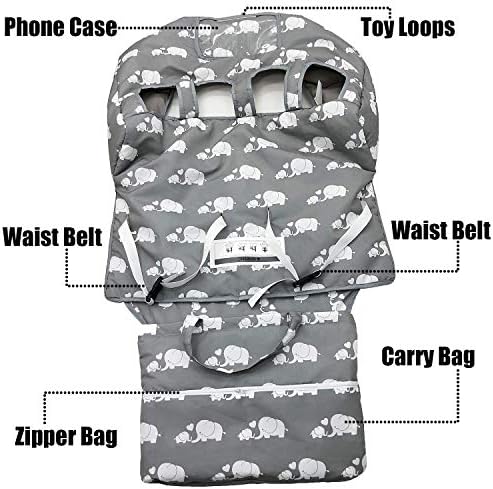 Side view of two toddlers sitting comfortably inside the Love&go double grocery cart protector.
