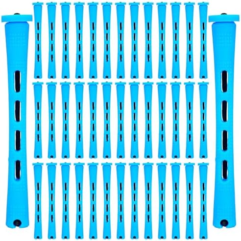 Tucnoeu small plastic cold wave rods front view showing forty pieces of blue perm rollers for hair styling.