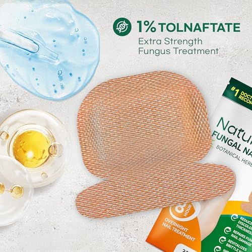 Close up of 1 percent Tolnaftate fungal nail patch being applied to a toenail.