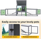 COZIWOW 95inches Extra Large Wood Rabbit Hutch Outdoor Easy to Assemble and Stable Bunny Cage Indoor with Cleaning Tray & Waterproof Roof for Small and Medium Bunny Rabbit ChickGrey with Pattern - Image 5