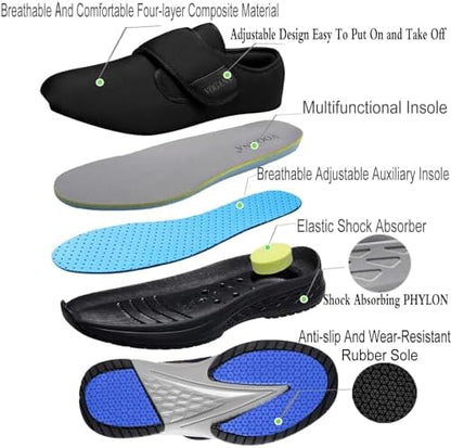 Breathable knit mesh upper detail on Vogana orthopedic walking shoes.