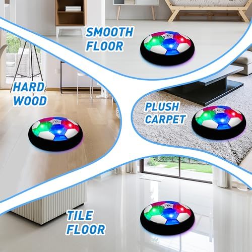 KKONES battery operated air floating football showing the side profile with thick protective white foam bumper.