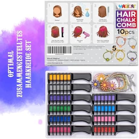 Rear view of the Magicat hair chalk box detailing application instructions and product contents