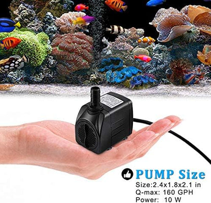 Top view of the PULACO 10W small fountain pump showcasing the compact dimensions suitable for desktop indoor water features.