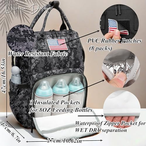 Qwreoia tactical nappy bag showing side insulated bottle pockets