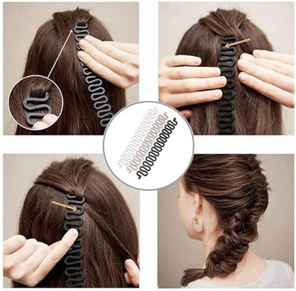 Pink and black topsy tail loop tools for ponytail making