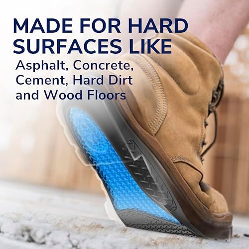 Back view of the product packaging explaining shock absorption benefits for hard working surfaces.