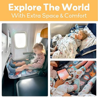 Adjustable toddler airplane footrest packed inside its compact travel bag