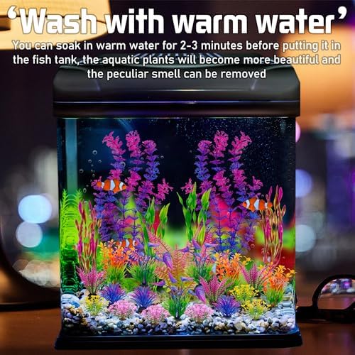 Ameliade non toxic plastic fish tank accessories safely surrounding a swimming betta fish.