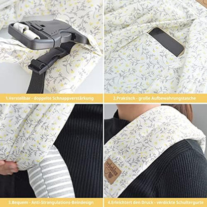 Ergonomic newborn sling wrap supporting an infant safely close to chest