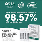 A-Med sterile isotonic eyewash vials being used for first aid eye flushing