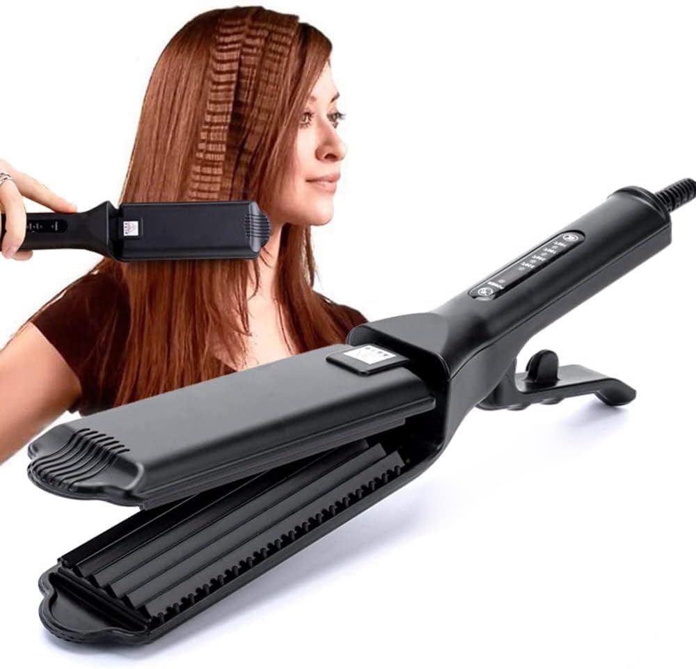 TOHUAN corrugated iron hair crimper front view displaying wide styling plates