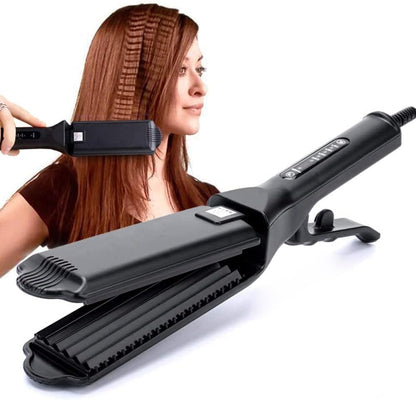 TOHUAN corrugated iron hair crimper front view displaying wide styling plates