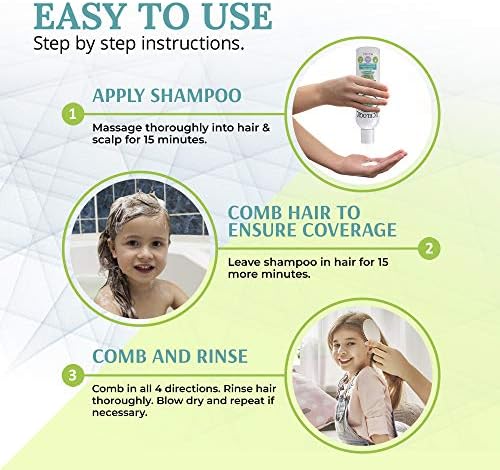 LiceLogic plant-based enzyme shampoo for kids being used for head lice elimination.