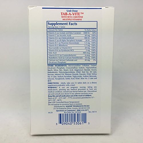 Major Pharmaceuticals adult multiple vitamins supplement facts and ingredient label view
