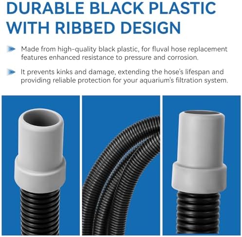 Detailed shot of the integrated connector pieces on the Magluv ribbed filter hose designed for rapid water system installation.