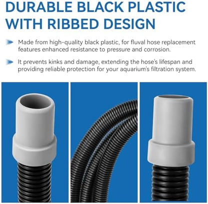Detailed shot of the integrated connector pieces on the Magluv ribbed filter hose designed for rapid water system installation.