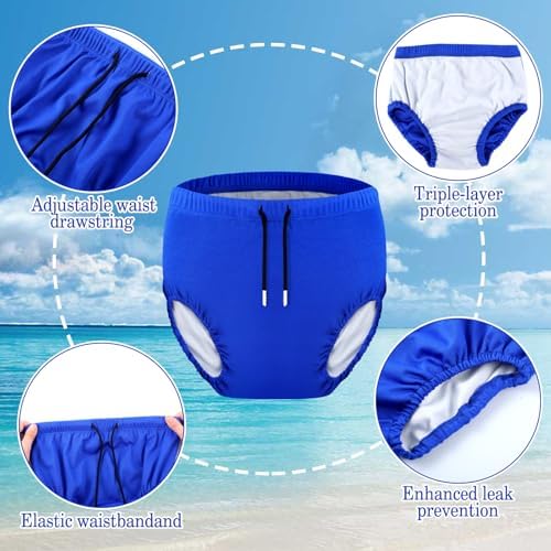 Unisex blue reusable swim diaper close up of elastic
