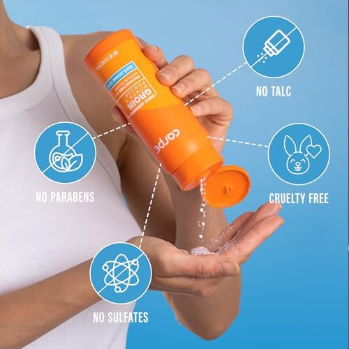 Carpe talc-free groin powder bottle with mess-free applicator nozzle for easy use