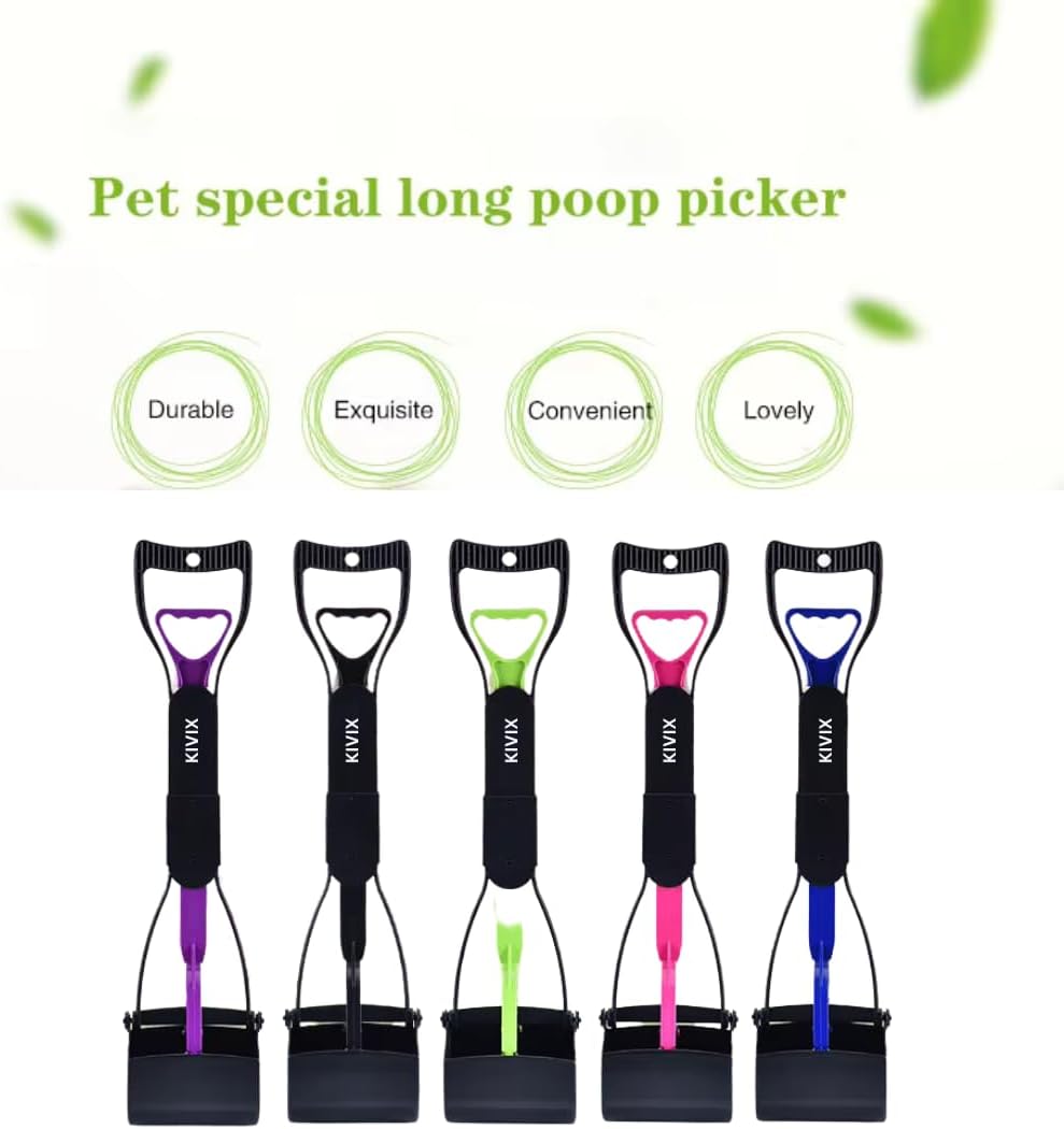 KIVIX 28 inch pet waste scooper with a close up on the high strength dual tension springs.