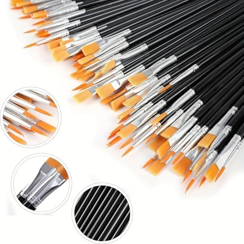 Durable nylon bristle paint brushes for acrylic and oil painting projects