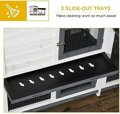 PawHut 62" Rabbit Hutch, Wooden Bunny Hutch, Guinea Pig Cage, Small Animal Enclosure with Run Area, Removable Tray, Asphalt Roof, Lockable Doors and Ramp, for Rabbits, Chickens, Ducks, White - Image 6