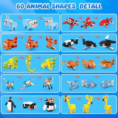 Assorted three in one animal block creations from the Hogokids twenty pack gift set.