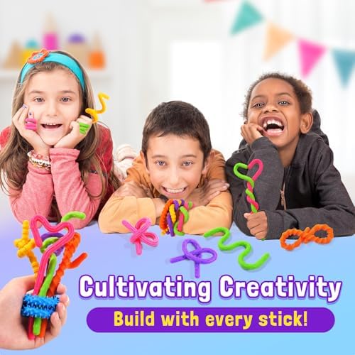Set of six colorful KLT silicone fidget sticks laid out