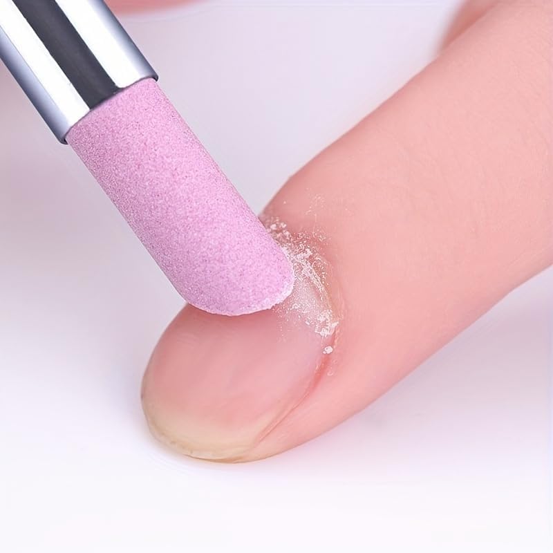 W+H pumice stone nail file pack front view showcasing six pink quartz cuticle pusher pens for manicure prep.