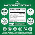 Back label of Zazzee Tart Cherry capsules showing ingredient list