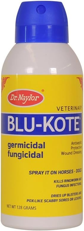 Dr. Naylor Blu-Kote 4 Fluid Ounce veterinary wound dressing label close up