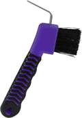 Litoexpe horse hoof pick brush purple front view showing the dual metal hook and bristle design