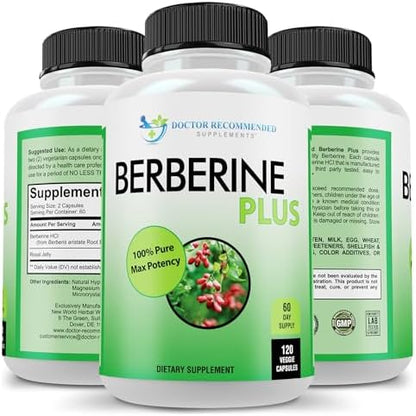 Doctor Recommended Supplements Berberine Plus with Royal Jelly packaging illustrating premium dietary wellness ingredients